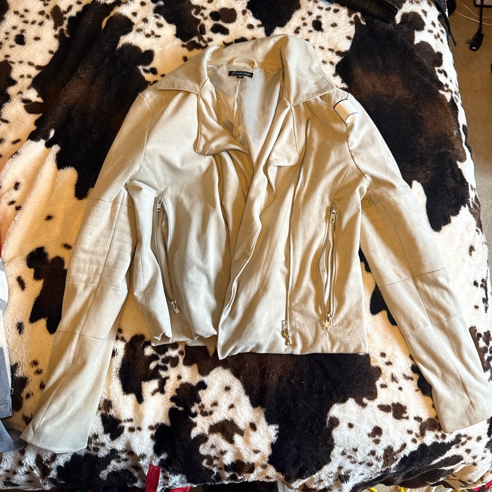 Shinestar Women's Beige Leather Jacket